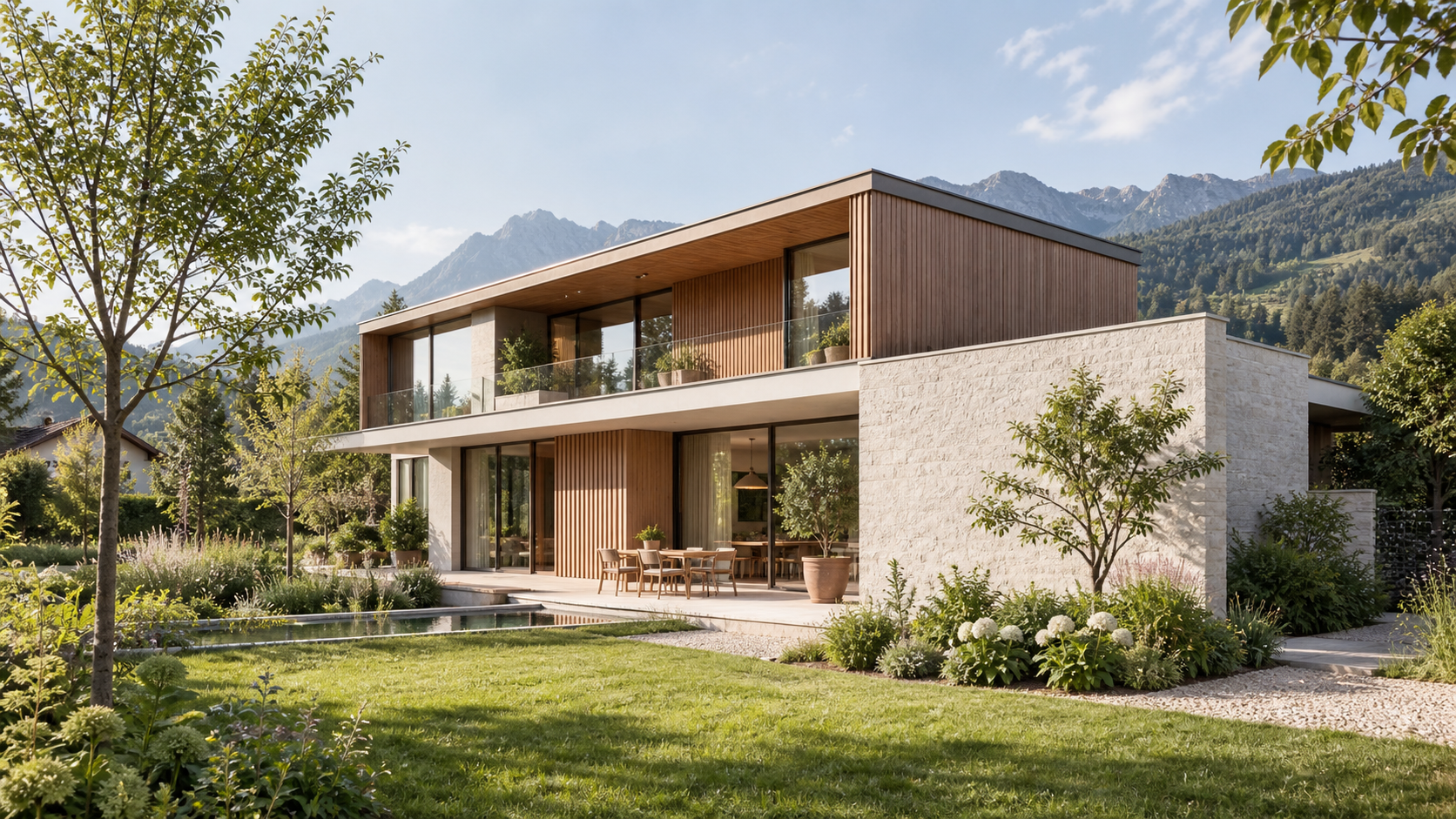 Helles Architektenhaus mit geschütztem Lichtgarten